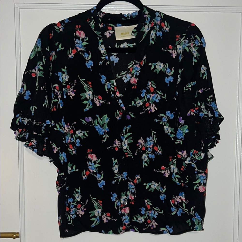 Anthropologie Black Floral Women's Top
